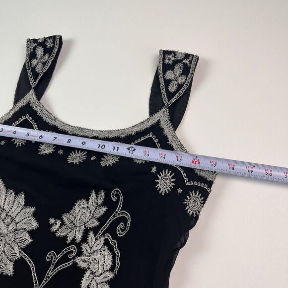 Adrianna Papell Y2K Silk Embroidered Floral Beaded Maxi Dress 10 Whimsigoth - Picture 6 of 16